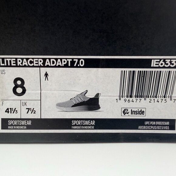 Adidas Lite Racer Adapt 7.0 Grey Black White Men’s 8 Running Shoe IE6330